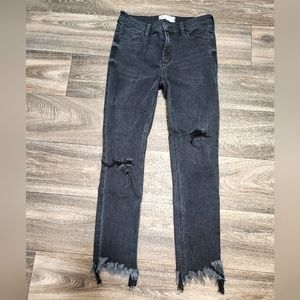 Free People distressed black jeans with freyed hem size 26